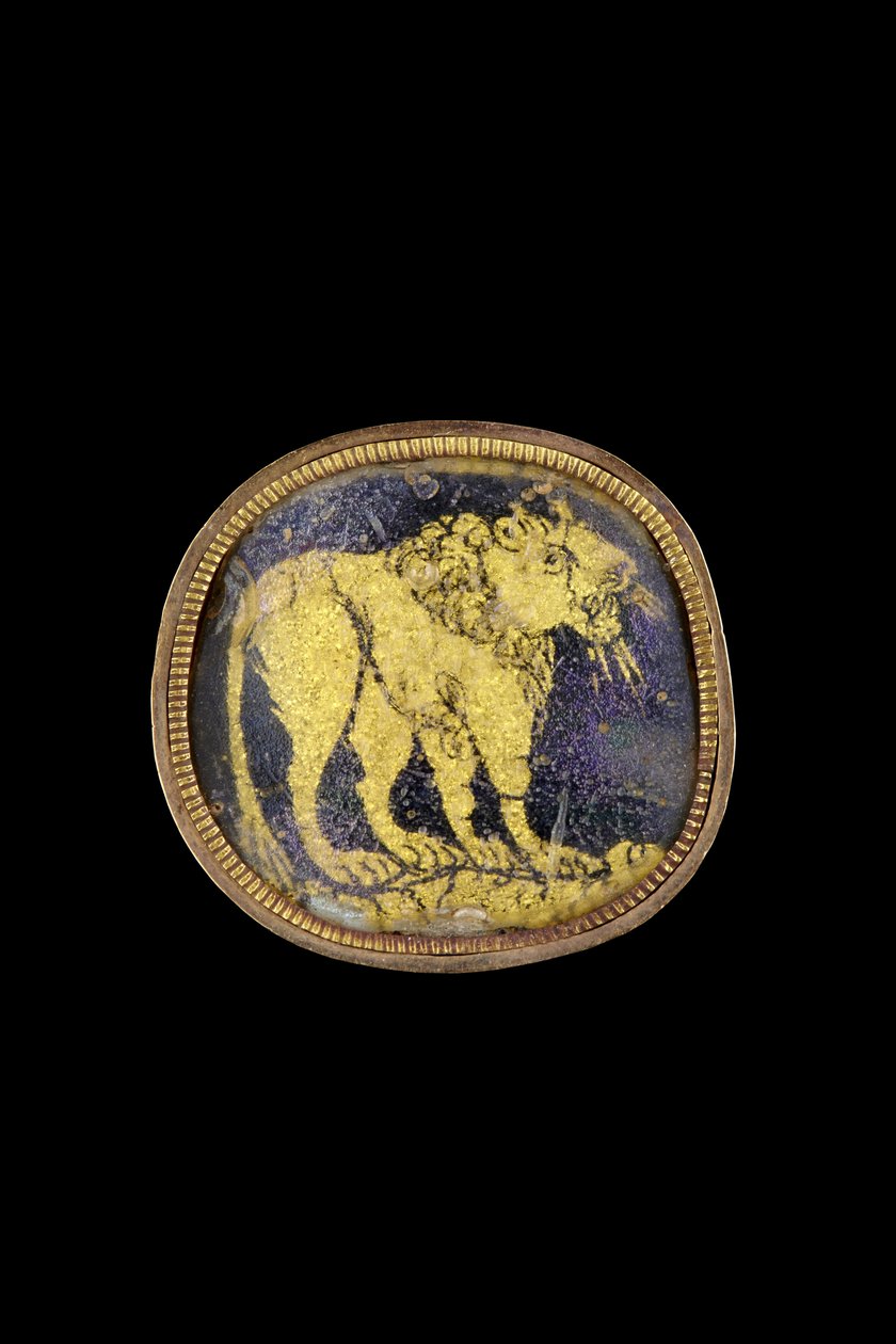 Medaille mit einem auf unebenem Boden stehenden Löwen, 3.-4. Jahrhundert n. Chr. von Roman