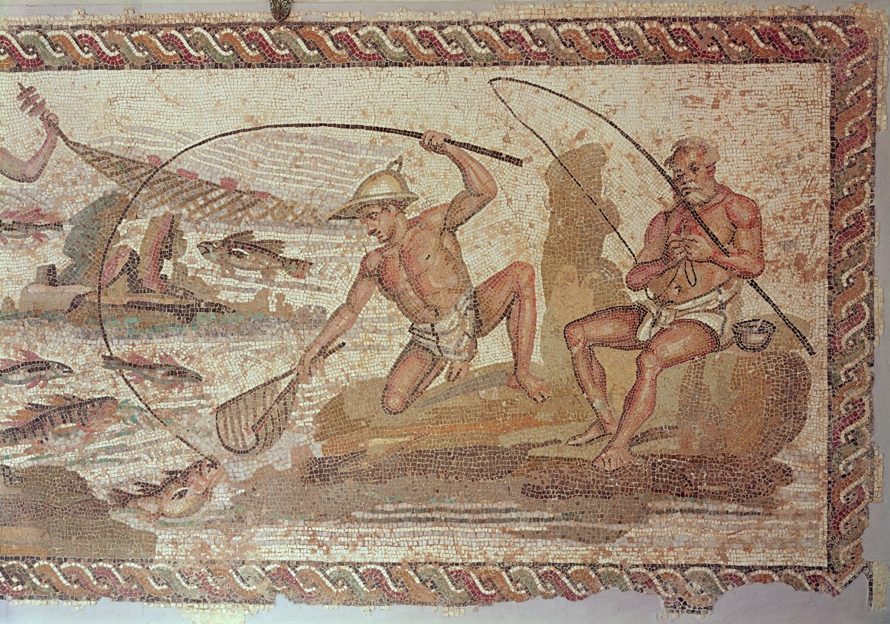 Männer beim Fischen am Nil, aus Villa Nile, Leptis Magna (Mosaik) von Roman