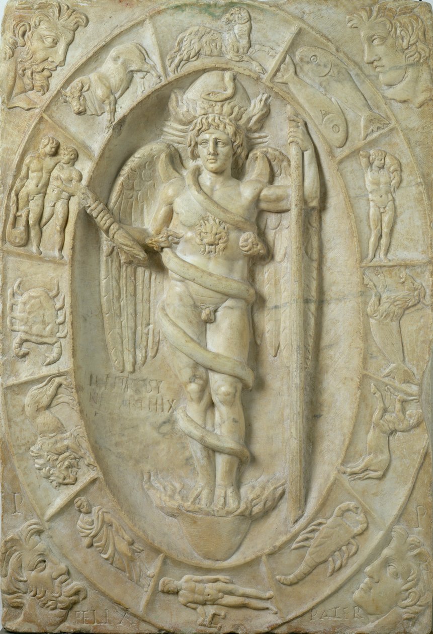Mithräisches Relief, das eine jugendliche Gottheit darstellt, vielleicht Mithra von Roman