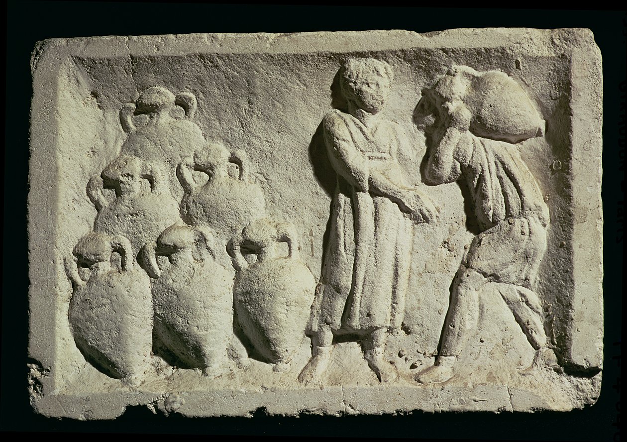 Relief, das eine Weinlieferung darstellt von Roman
