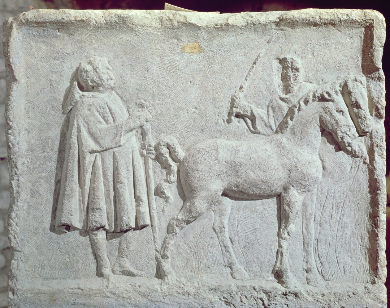 Relief, das einen Pferdemarkt darstellt, 2.-3. Jahrhundert n. Chr. von Roman