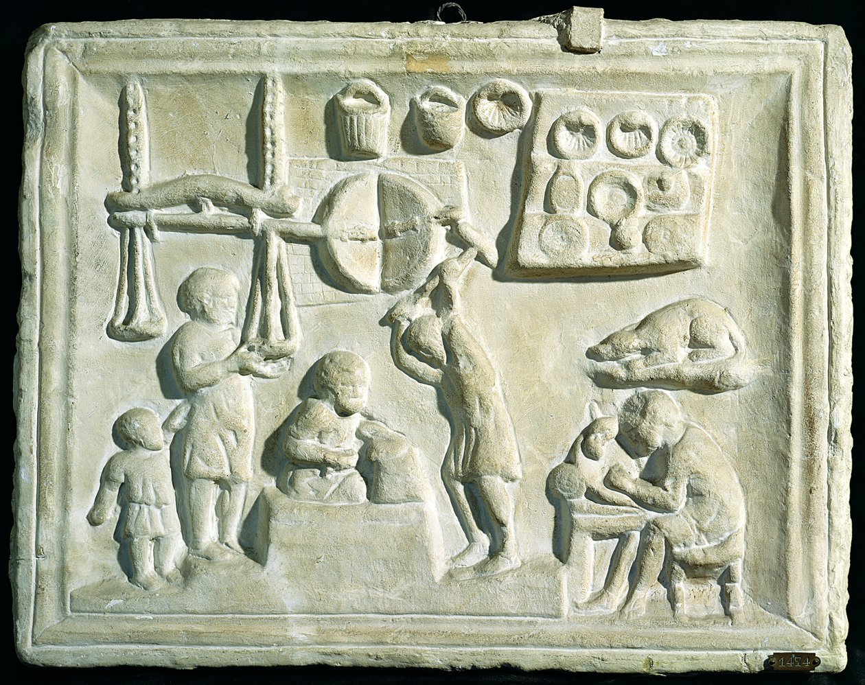 Relief, das das Innere einer Schmiede darstellt von Roman