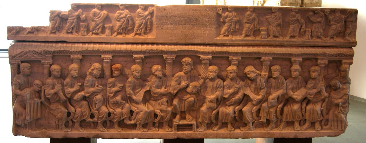 Sarkophag des Bischofs Concordius, Christus und die Apostel, 380-90 n. Chr. von Roman