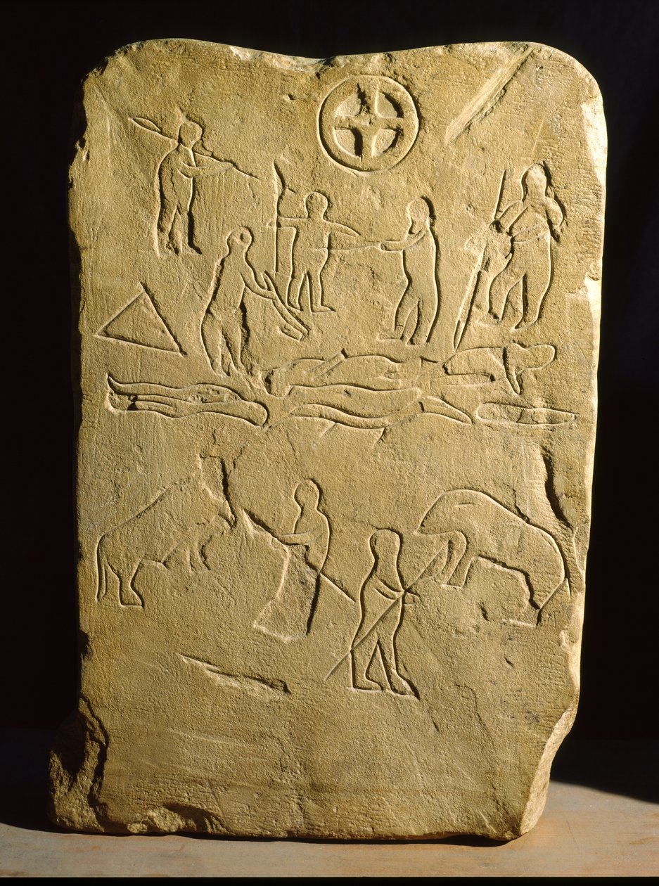 Stele mit Kampfszenen und Jagd, aus Novario von Roman