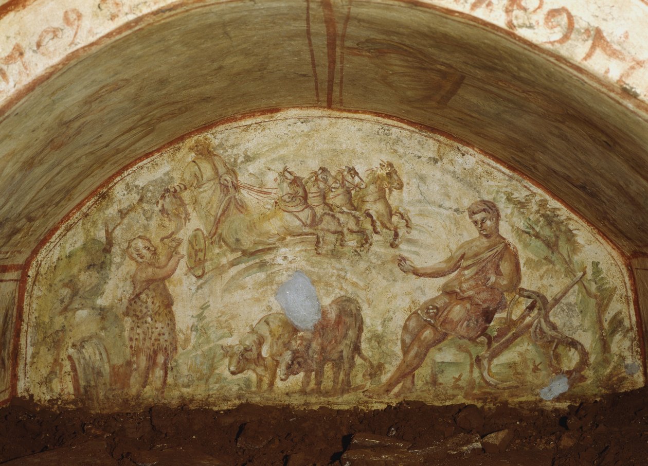 Die Himmelfahrt des Elija, Katakomben der Via Latina, Rom von Roman