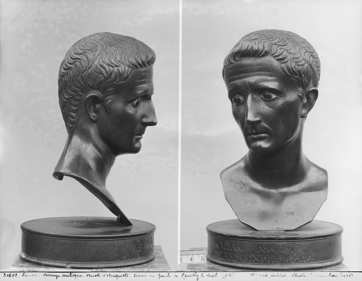 Zwei Ansichten einer Büste von Kaiser Augustus von Roman