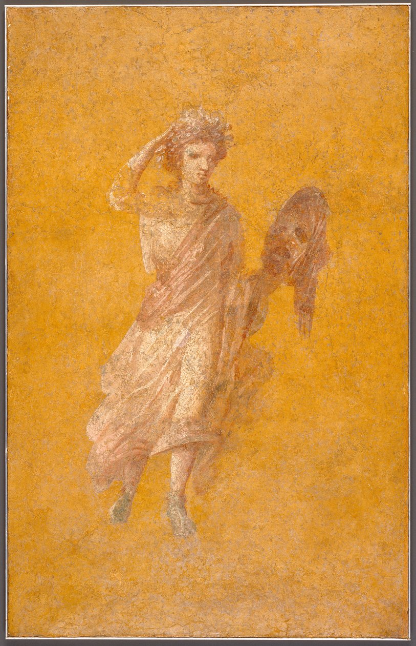 Wandfragment einer Muse, 1-75 n. Chr. (Gips und Pigment) von Roman