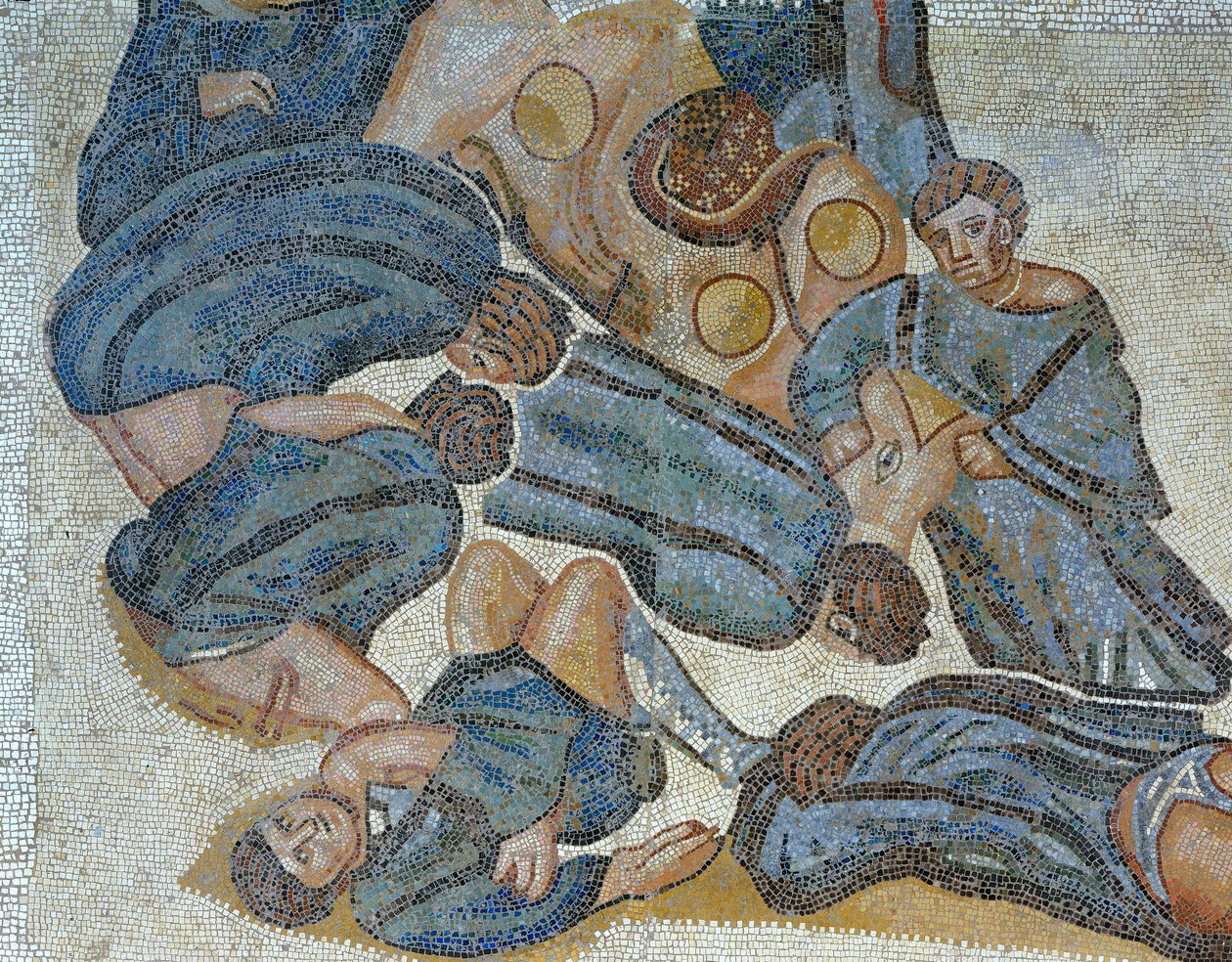 Mosaik zeigt eine Szene einer wilden Tierjagd (Detail) von Roman Roman
