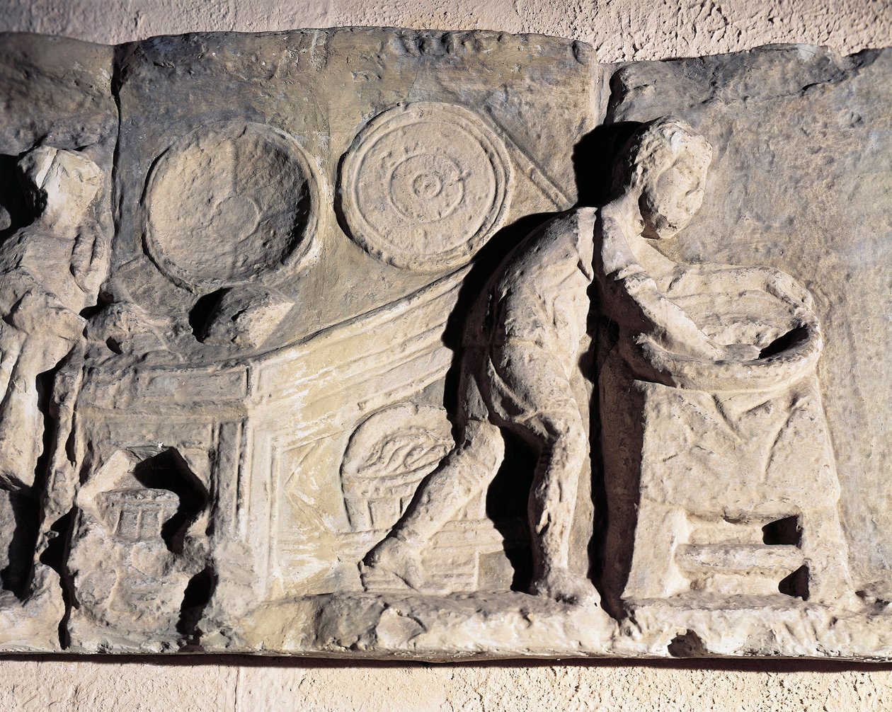Basrelief, das Brotbacken darstellt, römisch, 2.-3. Jahrhundert n. Chr. von Roman