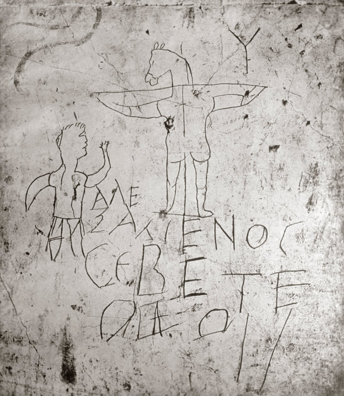 Blasphemisches Graffito einer Kreuzigung von Roman