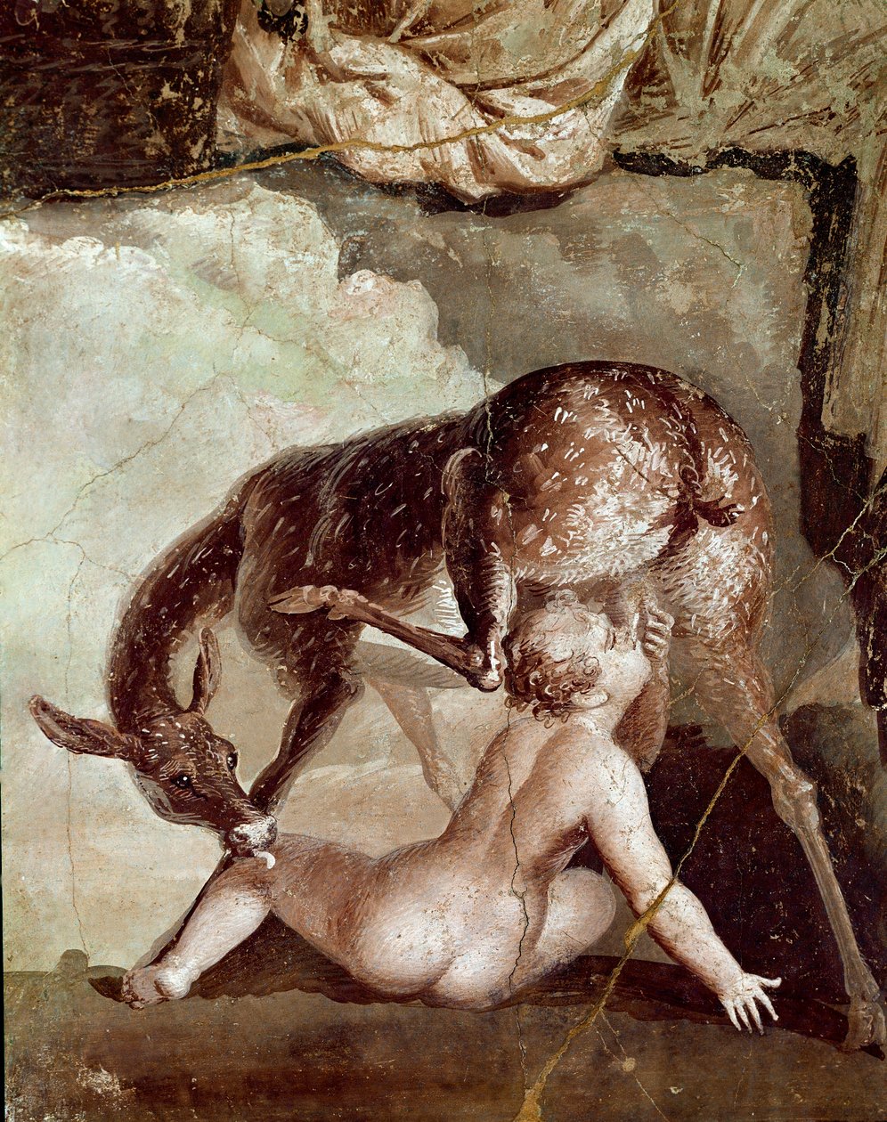Telephus wird von der Hirschkuh gesäugt (Fresko) von Roman