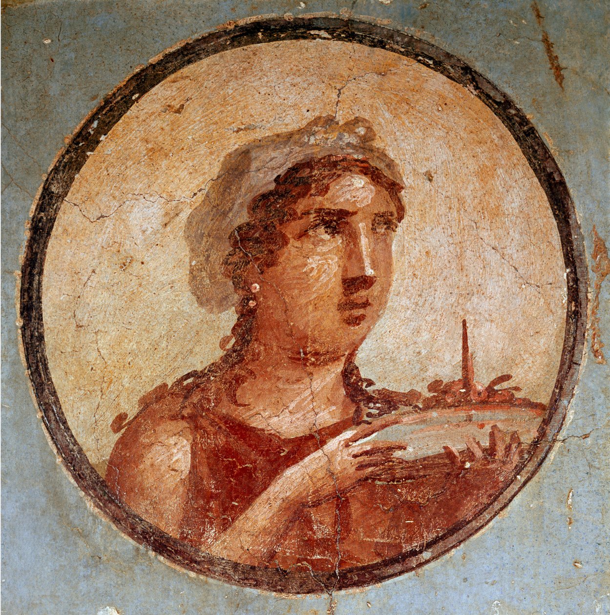 Junges Mädchen mit einem Teller Essen (Fresko) von Roman