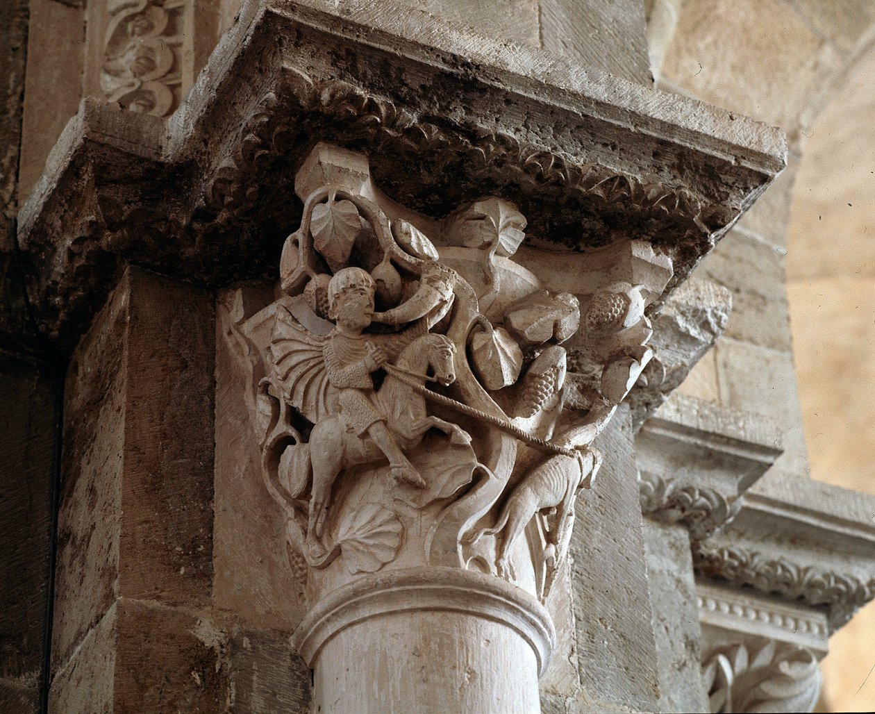 St. Eustachius auf der Jagd (geschnitztes Kapitell) von Romanesque