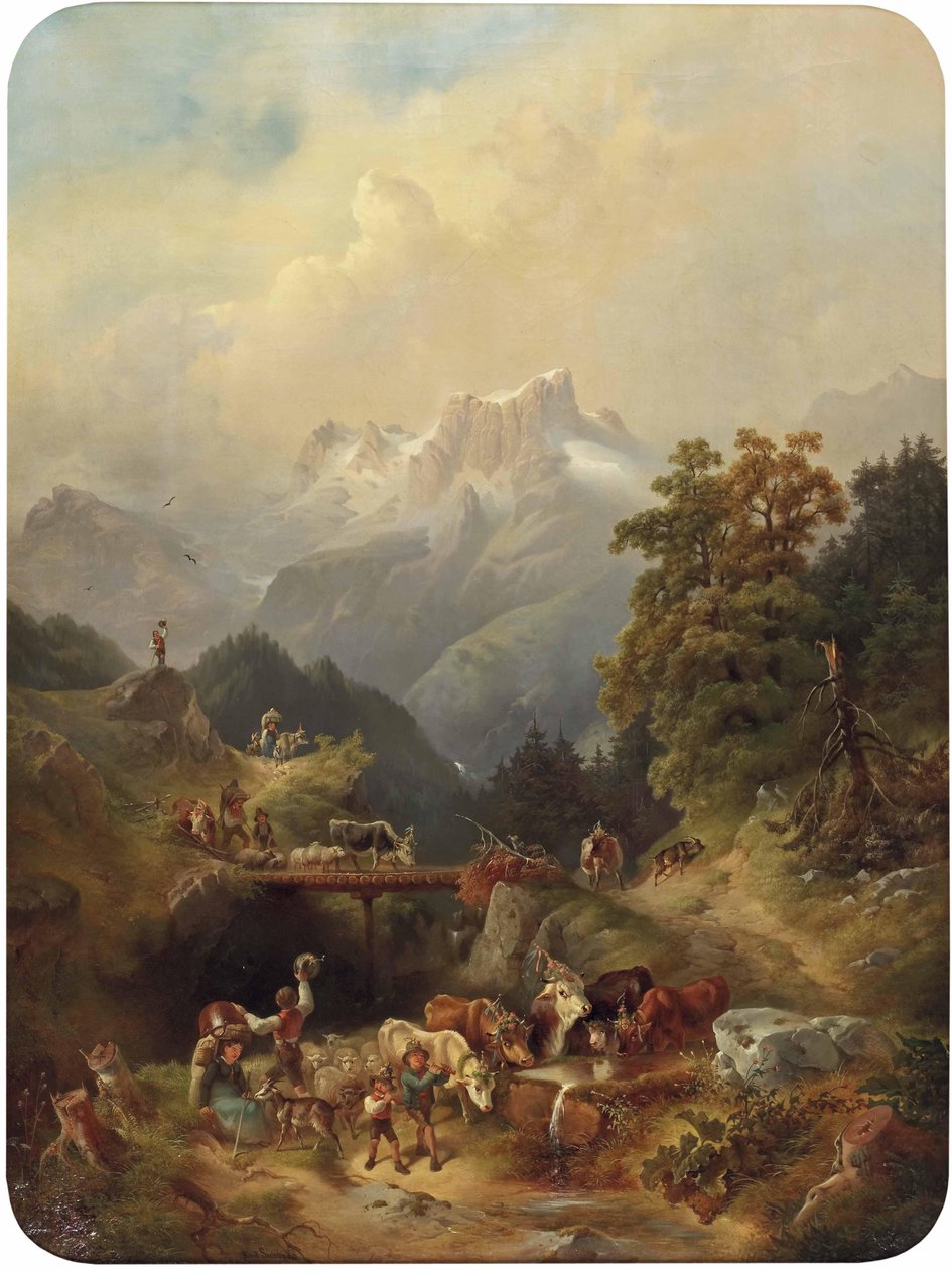Festlicher Almabtrieb im Hochgebirge von Rudolf Swoboda der Ältere