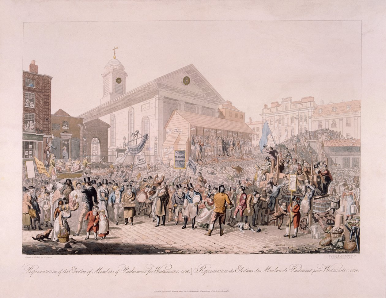 Wahl in Covent Garden, London, 1818 von Rudolph Ackermann