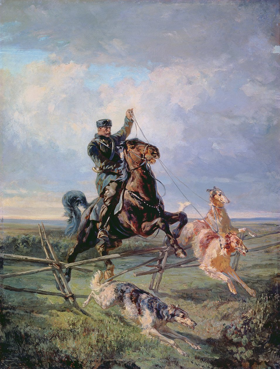 Jäger mit den Borzois, 1872 von Rudolph Frenz