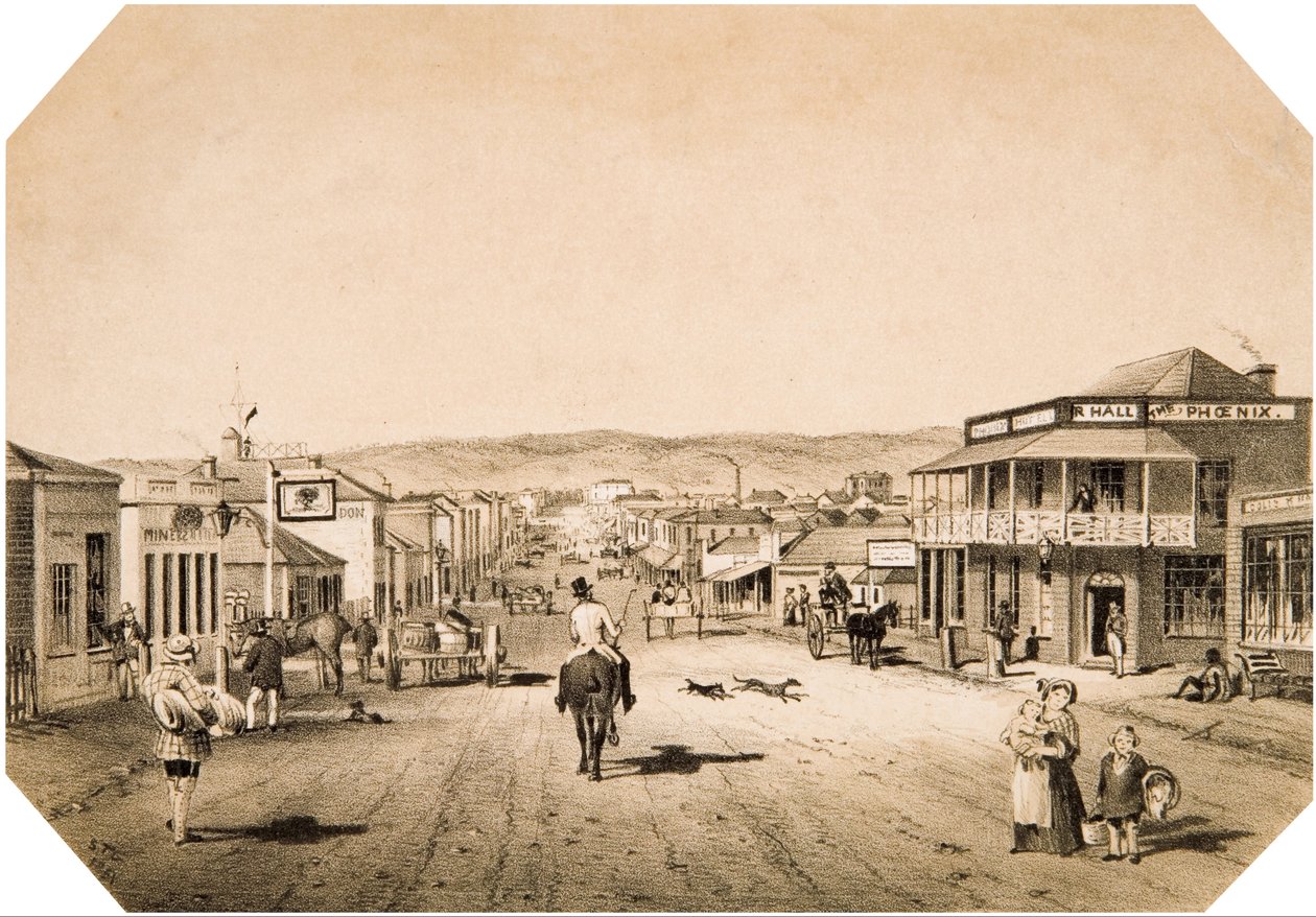 Ansichten in Adelaide Nr. 2. Hindley Street Blick nach Osten von S. T. Gill