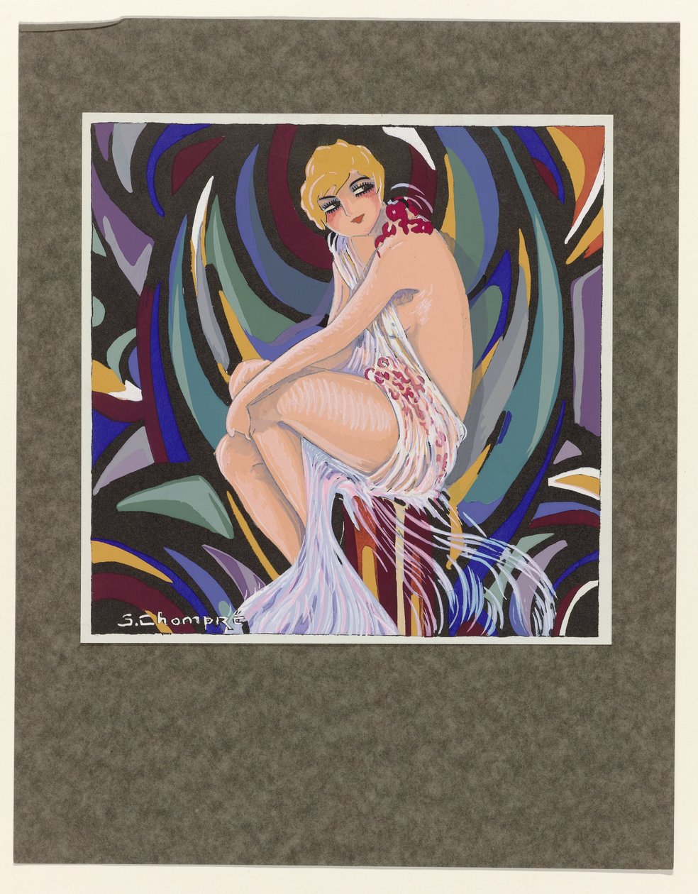 Moderne Frauen, 1926: Sitzende Frau mit Draperie von S Chompré