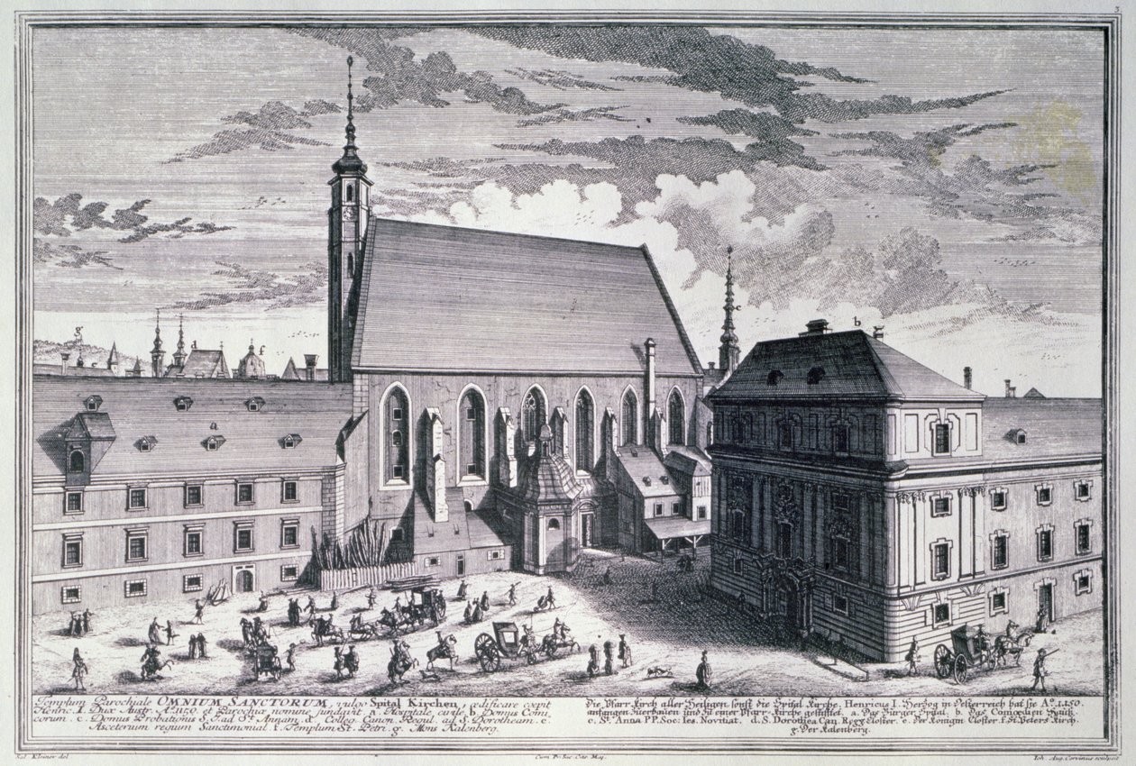 Ansicht der Allerheiligenkirche, Wien, graviert von Johann-August Corvinus (1683-1738) von Salomon after Kleiner