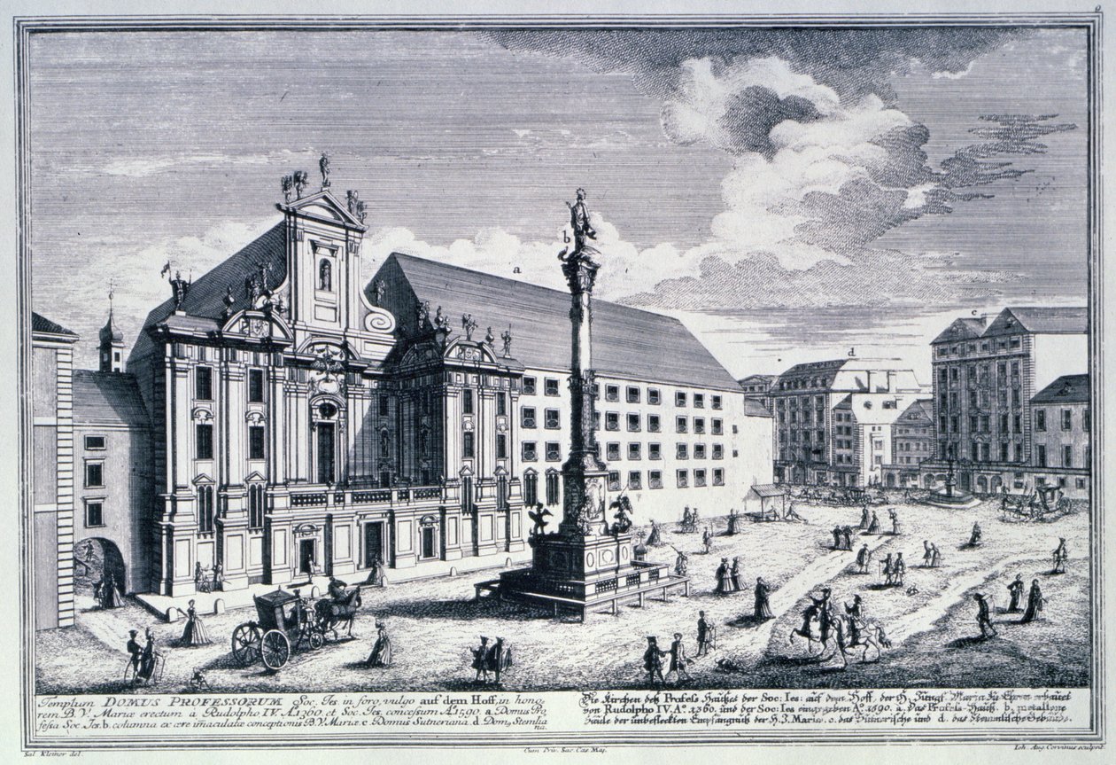 Ansicht des Am Hof Platzes mit der Mariensäule, graviert von Johann-August Corvinus (1683-1738) von Salomon after Kleiner