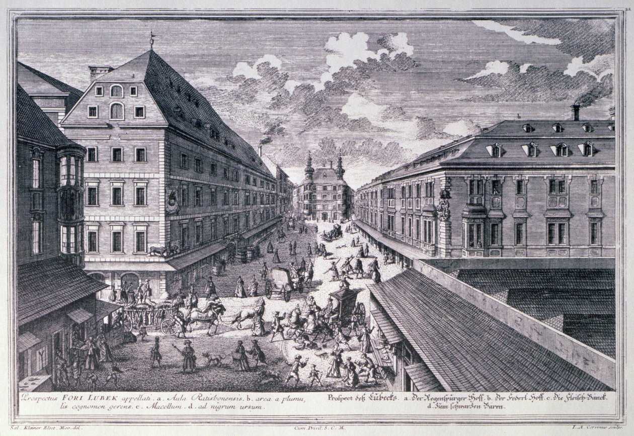 Ansicht des Fori Lubek, graviert von Johann-August Corvinus (1683-1738) von Salomon after Kleiner