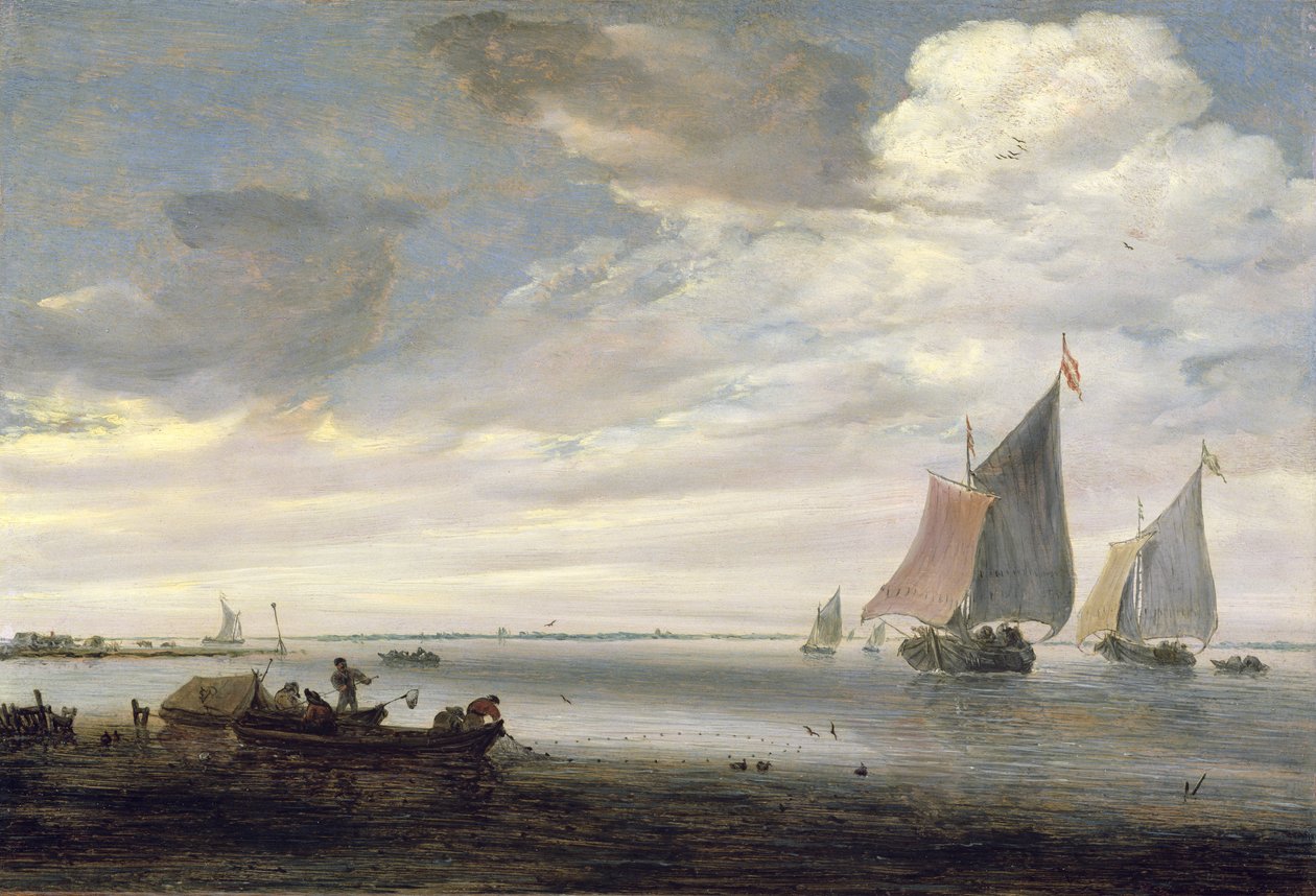 Weite Flussmündung mit Booten, ca. 1660 von Salomon van Ruisdael or Ruysdael