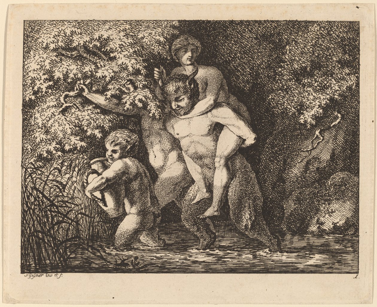 Satyr trägt eine Nymphe von Salomon Gessner