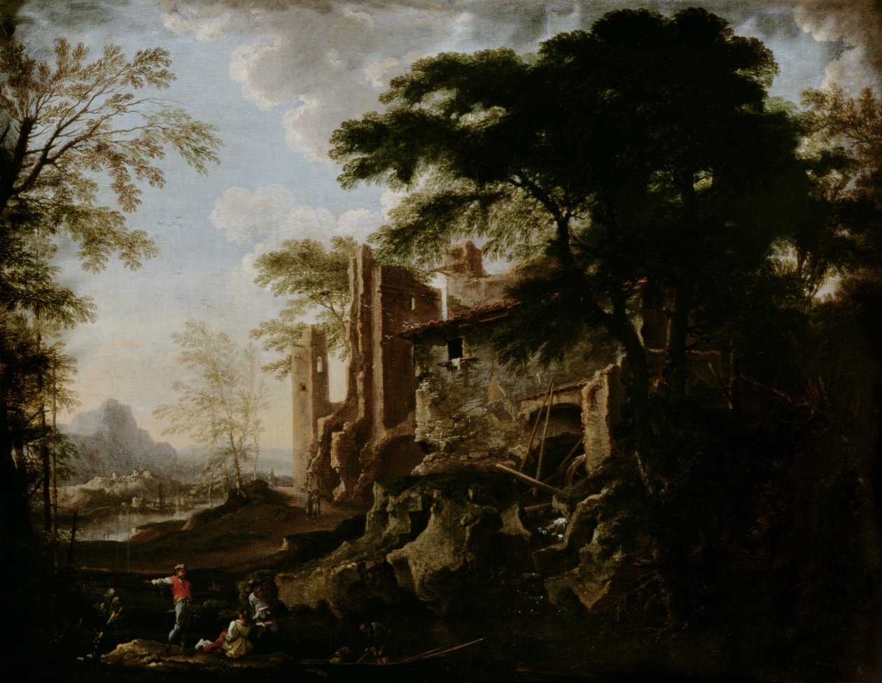 Landschaft mit einer Wassermühle von Salvator Rosa