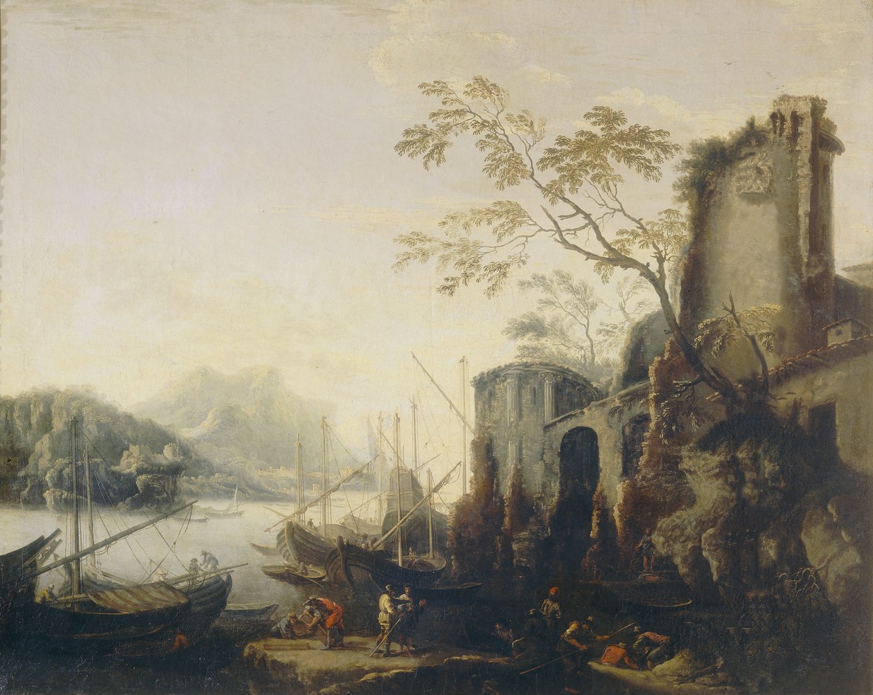 Ansicht eines Hafens von Salvator Rosa