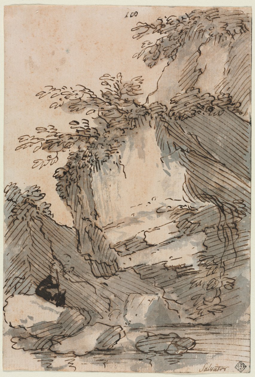 Figuren an einem felsigen Teich von Salvator Rosa