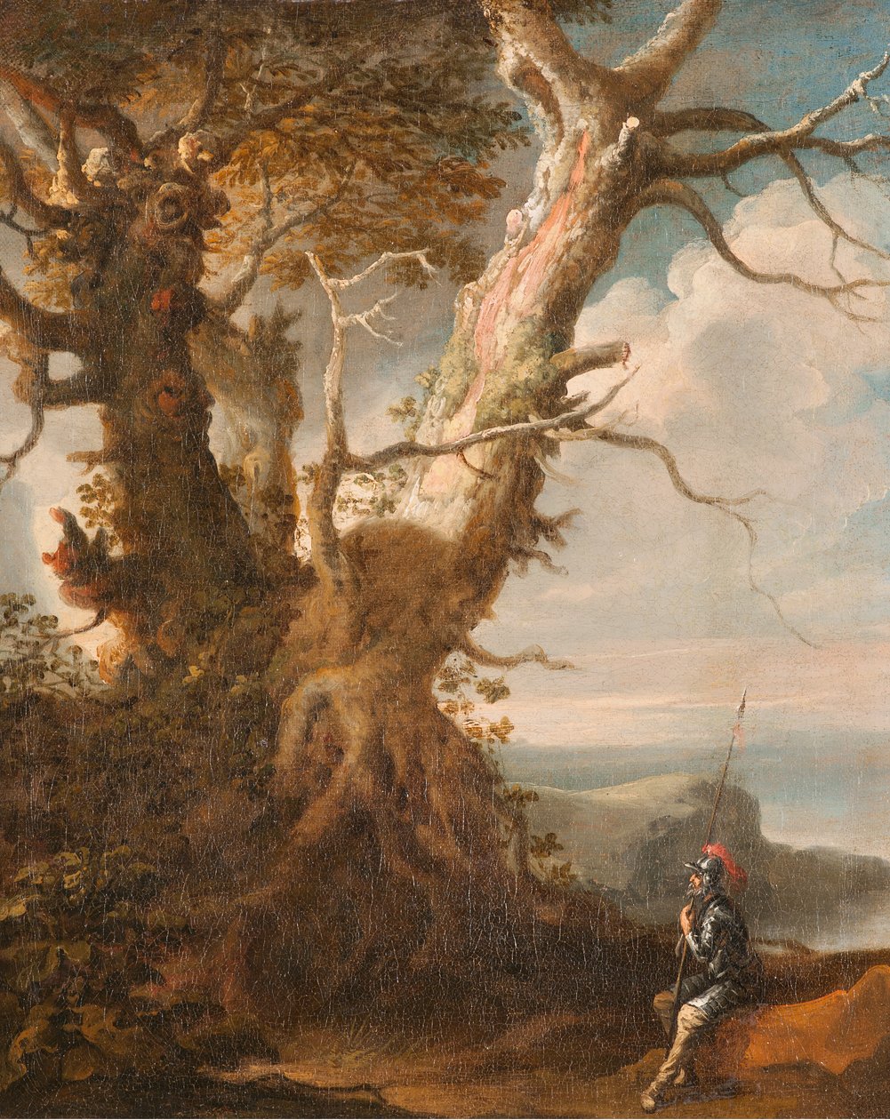 Landschaft mit Hellebardenträger von Salvator Rosa