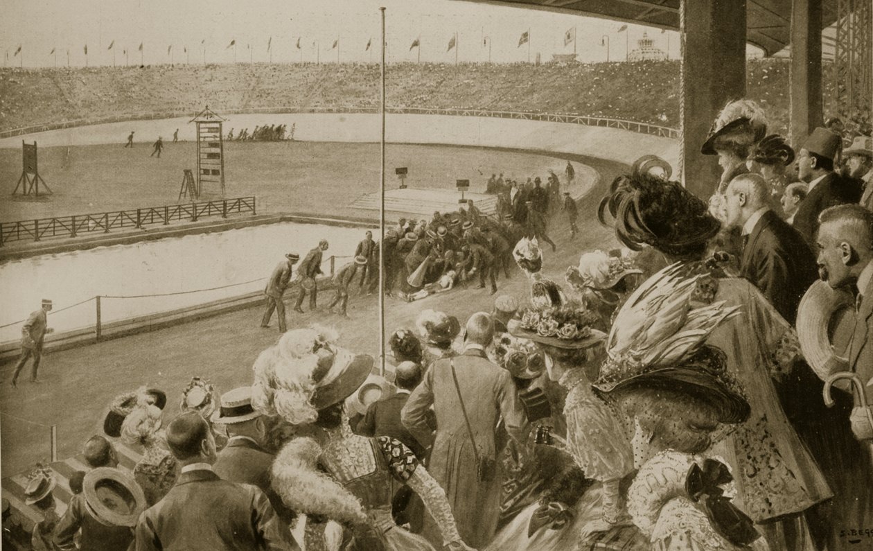Das Ziel des Marathonlaufs, die Olympischen Spiele, 1908 von Samuel Begg