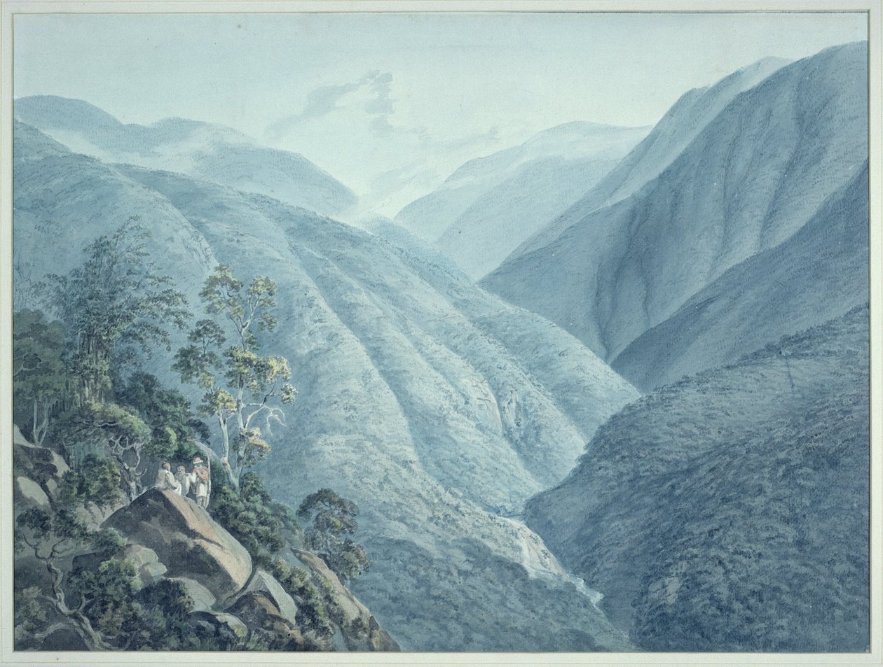 Blick von Murichon, nach Norden den Kanal des Teenchoo hinauf, auf dem Weg nach Tacissudon, Bhutan von Samuel Davis