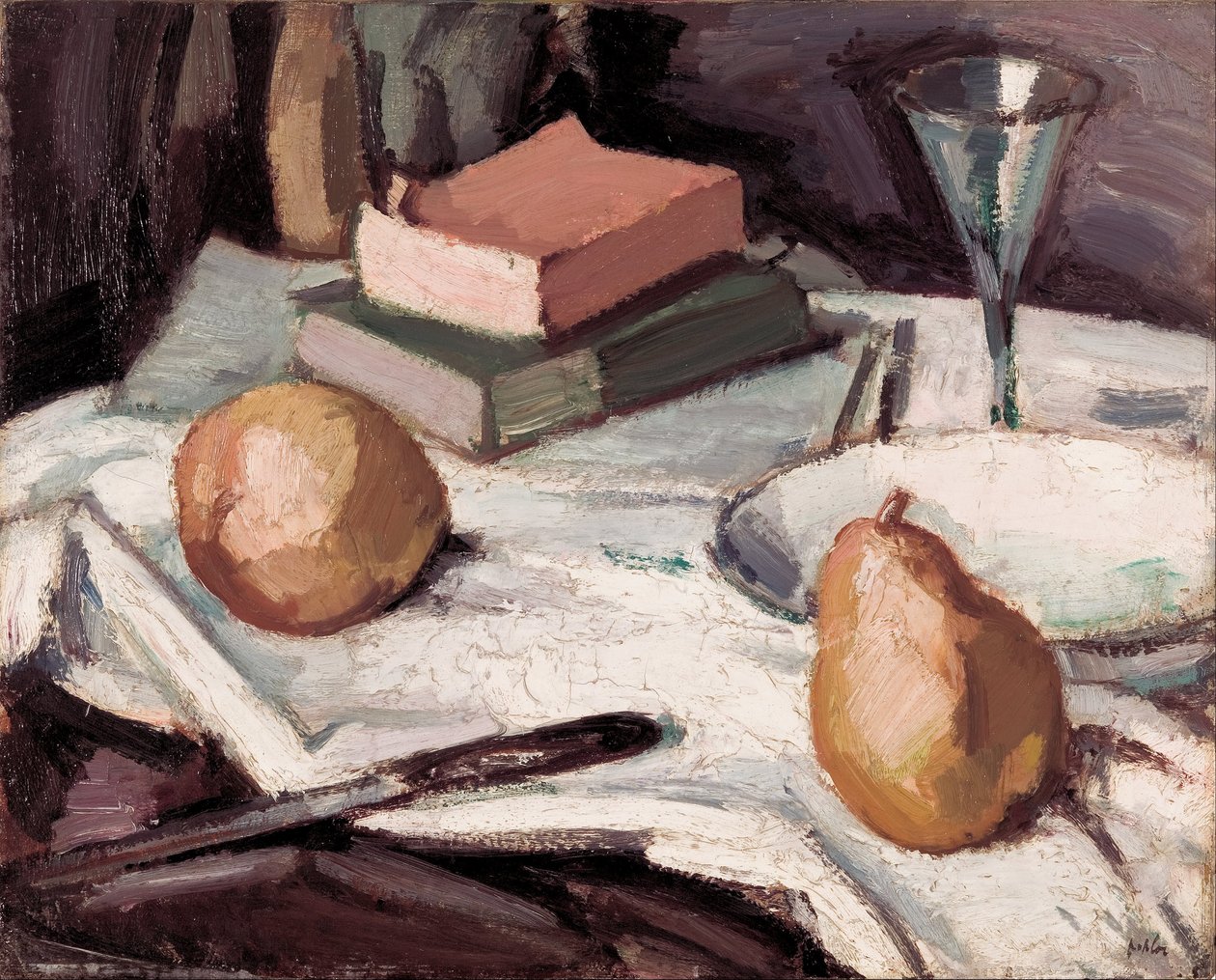 Stillleben mit Birnen und Weinglas von Samuel John Peploe