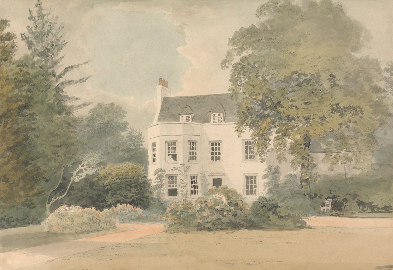 Ein weißes Haus in einem Garten von Samuel Davis