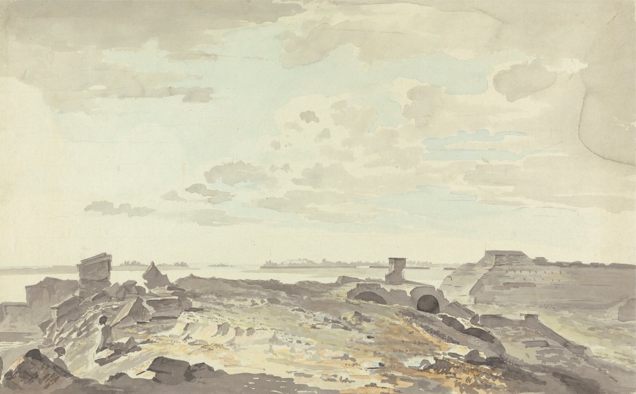 Ruine einer Festung an einem Fluss von Samuel Davis