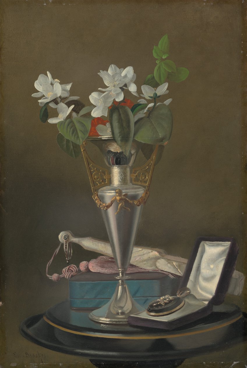 Stillleben mit Fächer und Anhänger von Samuel Marsden Brookes