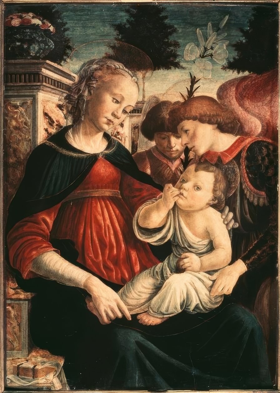 Maria mit Kind und zwei Engeln von Sandro Botticelli