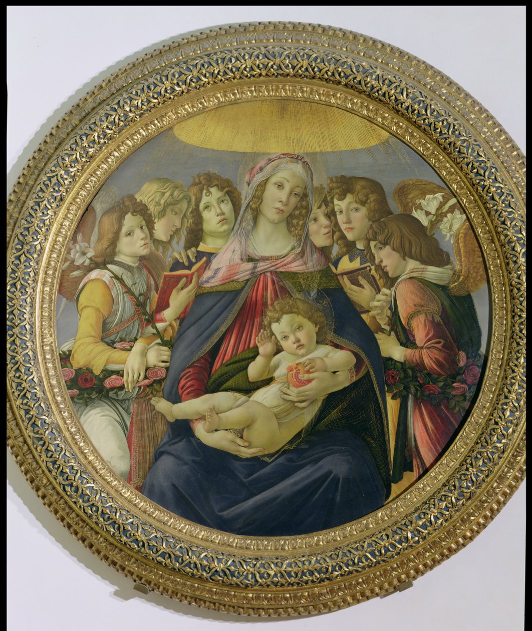 Jungfrau und Kind mit sechs Engeln, genannt Die Madonna des Granatapfels, ca. 1478-79 von Sandro Botticelli