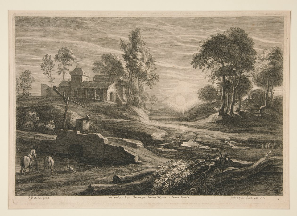 Landschaft mit Ziehbrunnen von Schelte Adams Bolswert