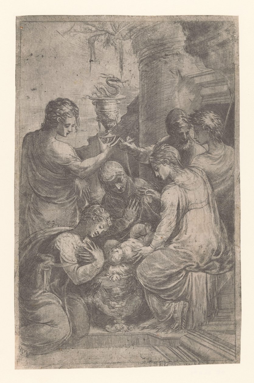 Christus in der Krippe mit Heiligen von Schiavone