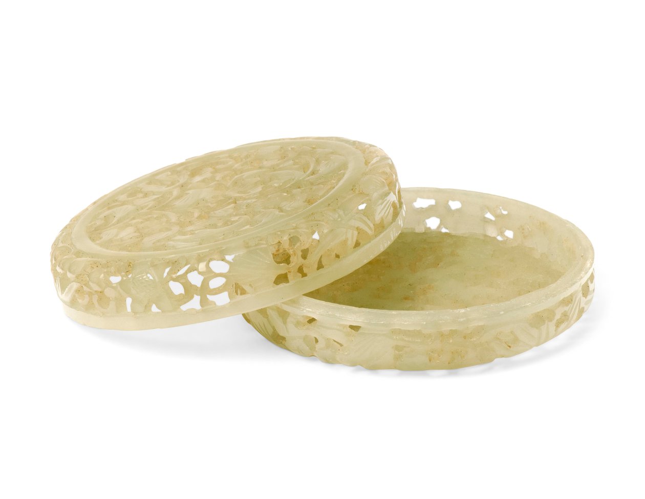 Durchbrochener zweiteiliger runder Parfumbehälter (weißer Jade) von School Chinese