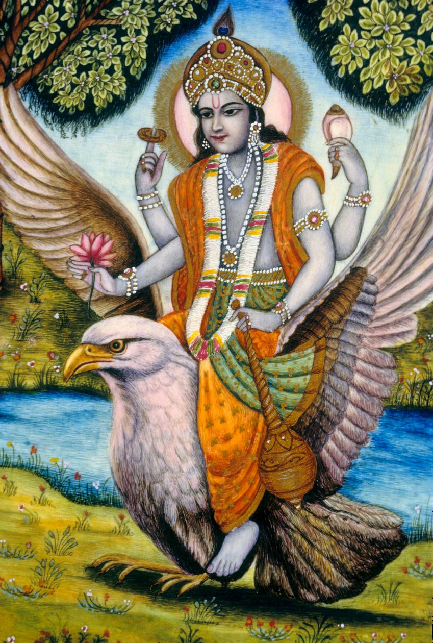Lord Vishnu sitzt auf Garuda, Indien von School Indian