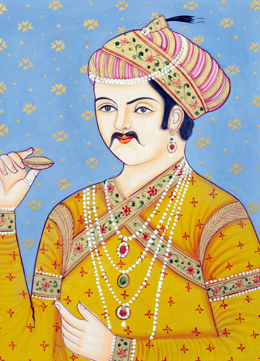 Miniaturmalerei von Mughal-Kaiser Akbar von School Indian
