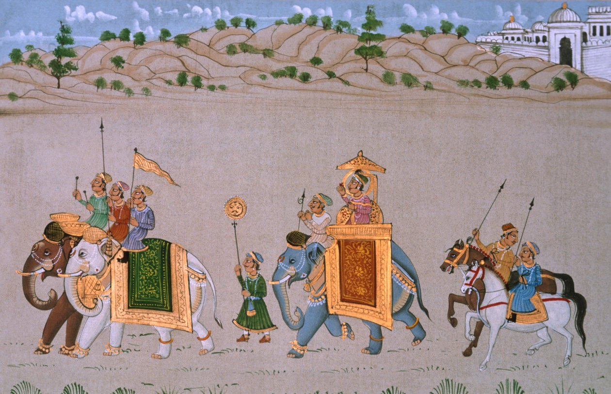 Miniaturmalerei auf Seide, königlicher Umzug von School Indian