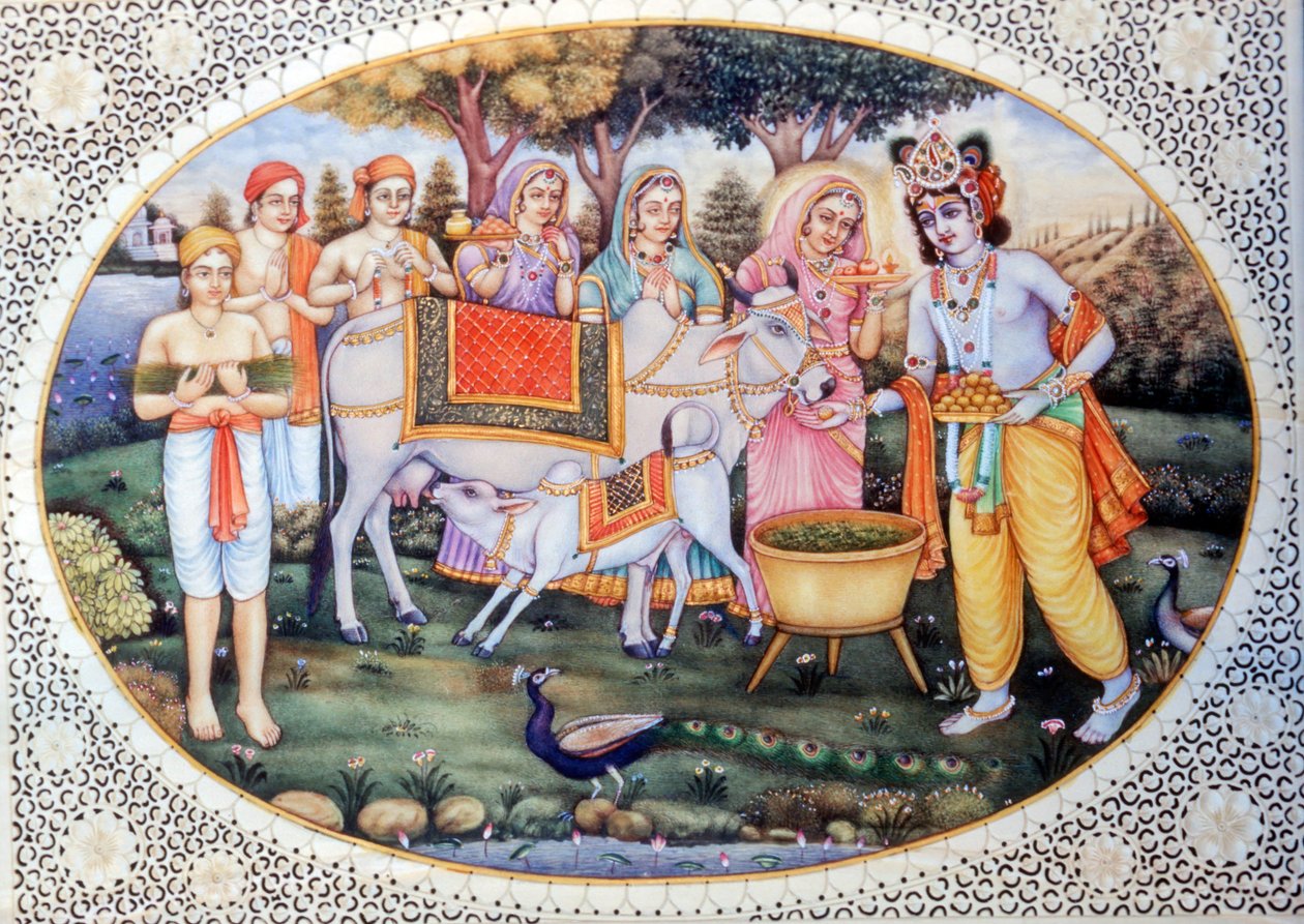 Radha Krishnas Miniaturmalereien von School Indian