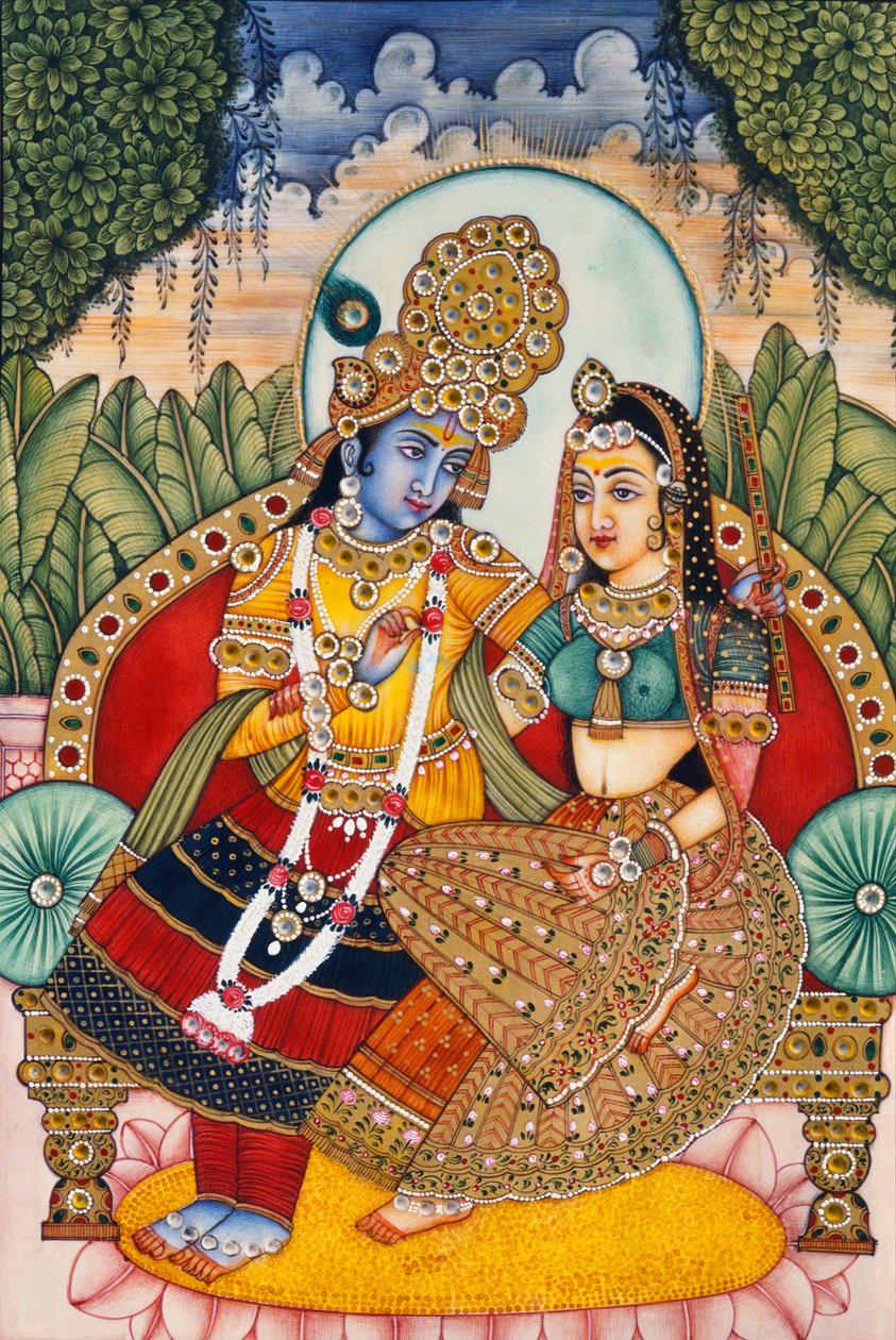 Radha Krishna Miniaturmalerei auf Elfenbein von School Indian