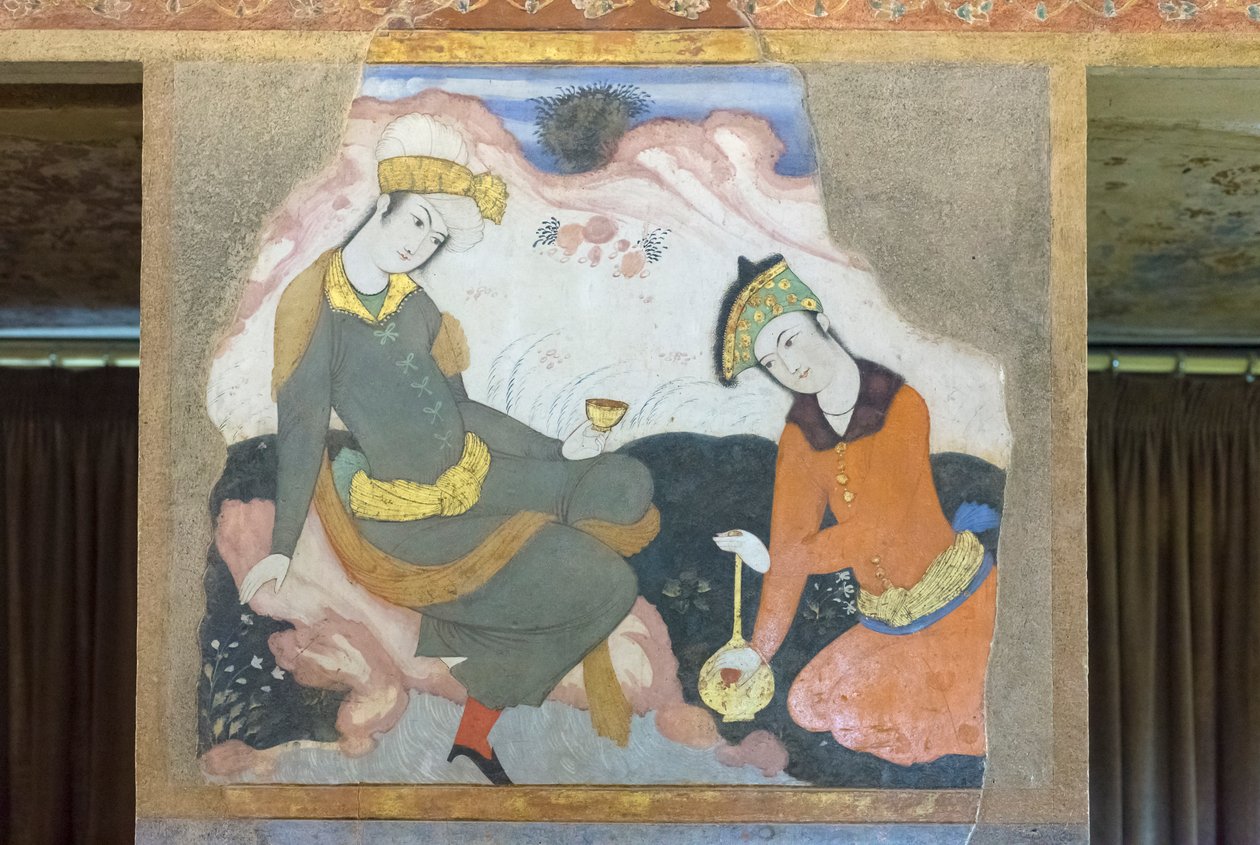 Fresko im Chehel Sotoun Palast, Esfahan, Iran von School Iranian