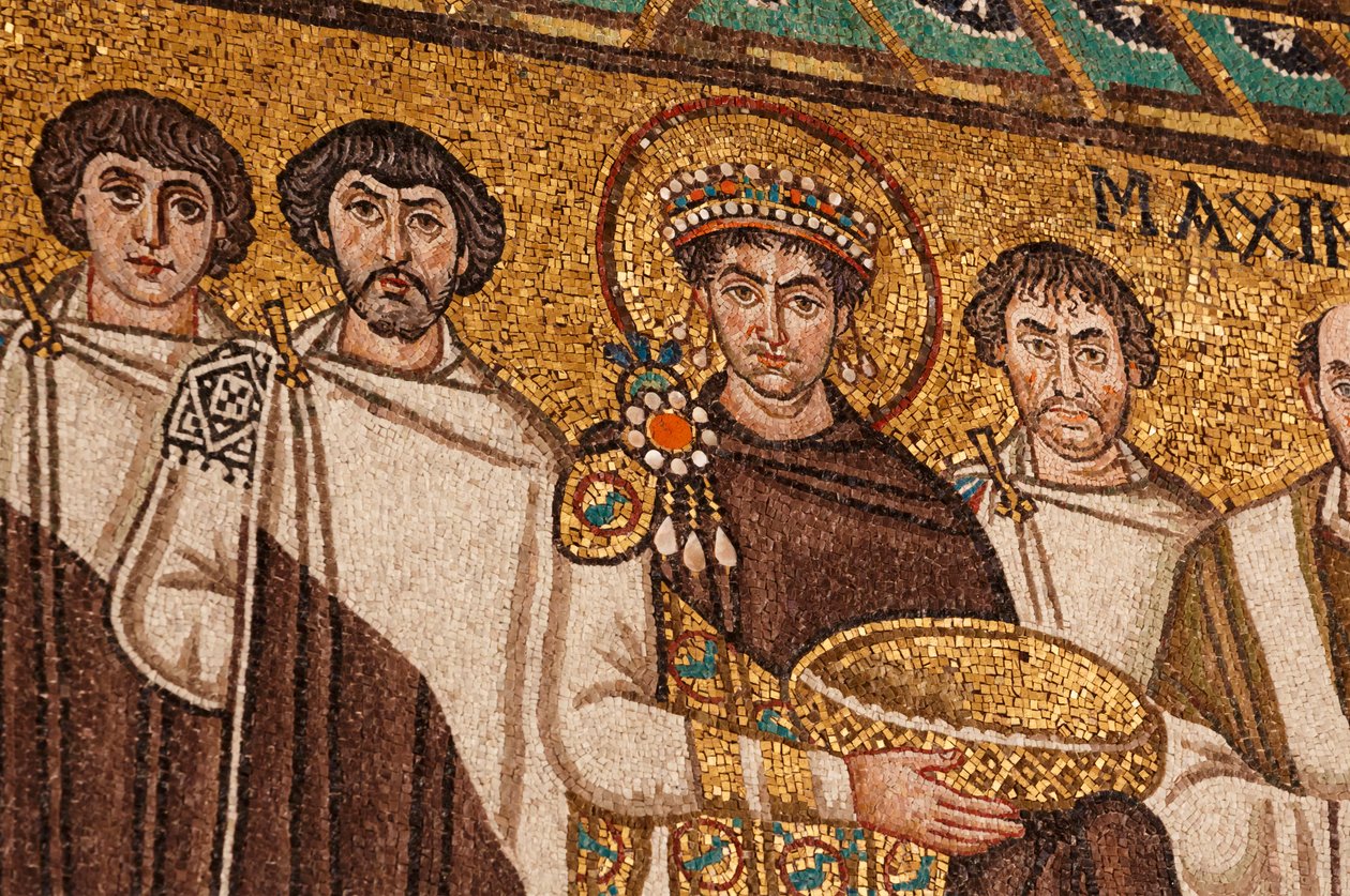 Kaiser Justinian I. (Mosaik) von School Italian