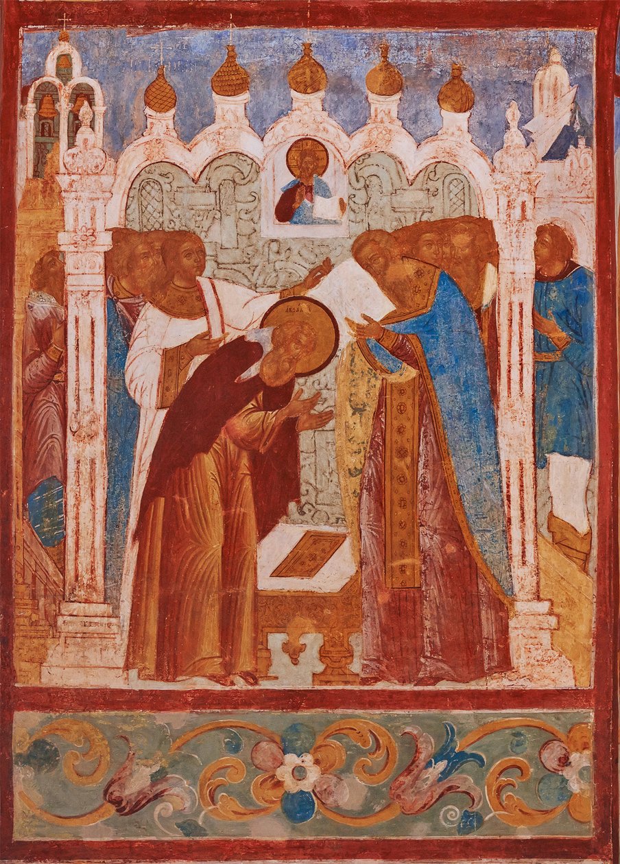 Mönchische Weihe des Heiligen Abraham von Rostov von School Russian